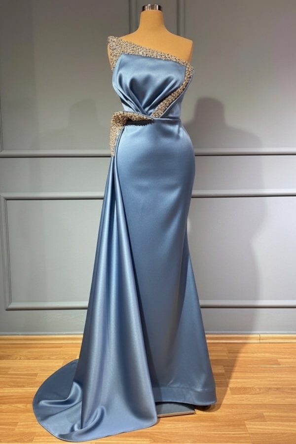 Blaues Abendkleid Lang Günstig | Abiballkleider mit Glitzer