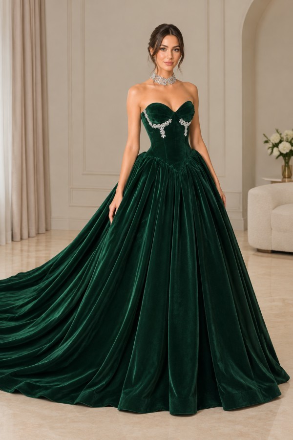 Dunkel Grünes Ballkleid Abendkleider Lang Glitzer Samt