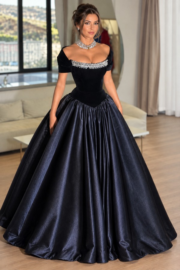 Navy Blau Abendkleider Lang Günstig | Abiballkleider mit Glitzer