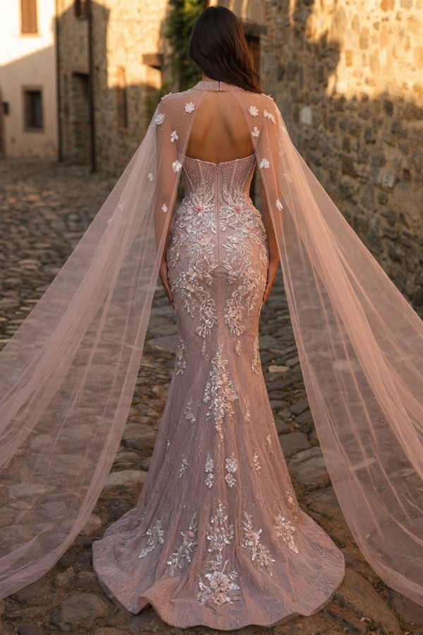 Designer Abendkleider Lang Rosa Spitze Ballkleider Glitzer