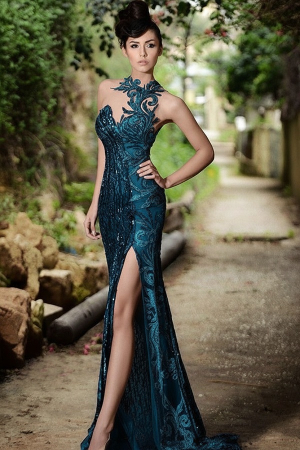 Elegante Abendkleider Lang Schwarz | Abiballkleider mit Spitze