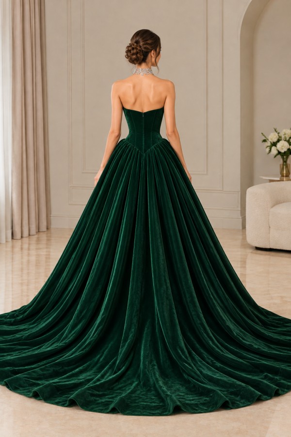Dunkel Grünes Ballkleid Abendkleider Lang Glitzer Samt