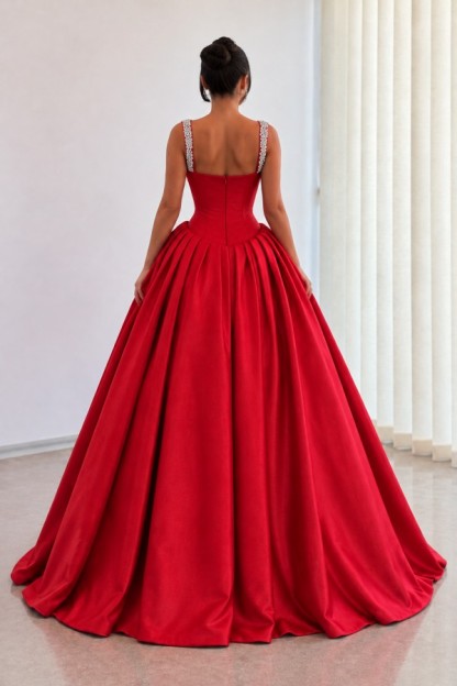 Rotes Ballkleid Abendkleid lang Prinzessin Satin mit Glitzer