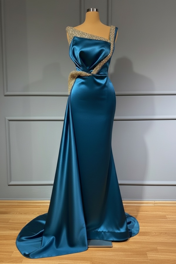 Blaues Abendkleid Lang Günstig | Abiballkleider mit Glitzer