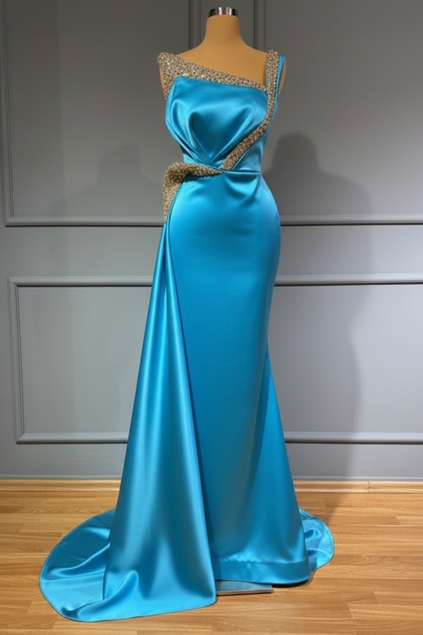 Blaues Abendkleid Lang Günstig | Abiballkleider mit Glitzer