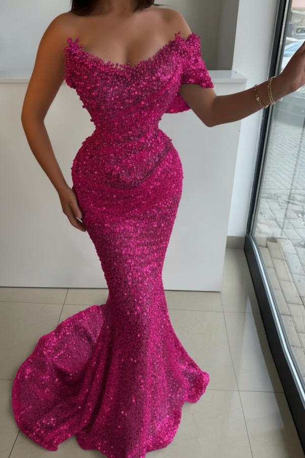 Designer Abendkleider Lang Rosa Abiballkleider Abendmoden Glitzer
