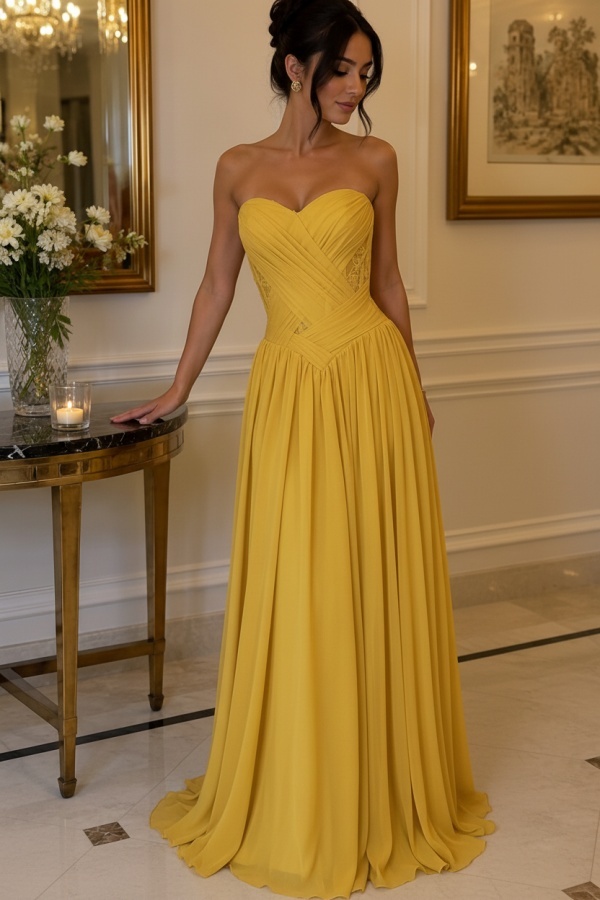 Gelb Abendkleider Lang Chiffon Schlichte Partykleider Günstig Online