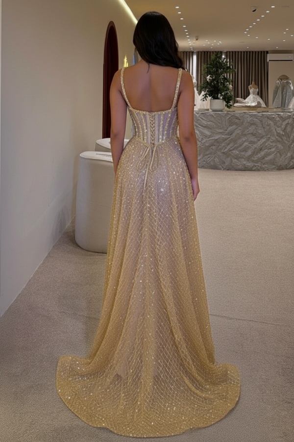 Golden Abendkleider Lang Glitzer Abiballkleid Ballkleider Online