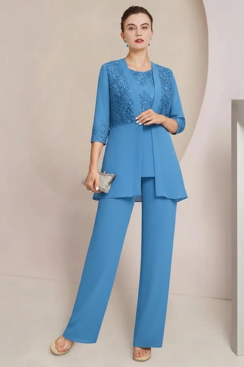 Navy Blau Brautmutter Hosenanzug Chiffon Festliche Hosenanzüge