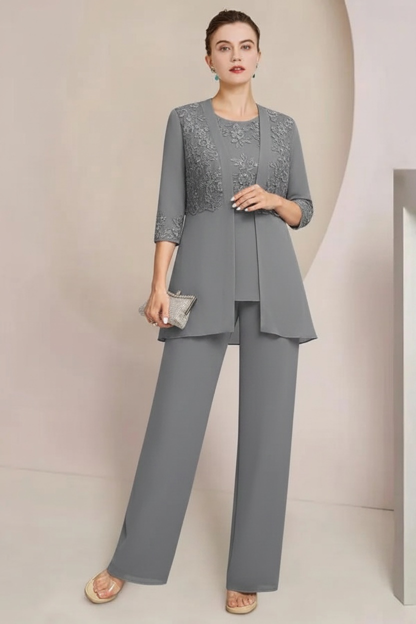 Navy Blau Brautmutter Hosenanzug Chiffon Festliche Hosenanzüge