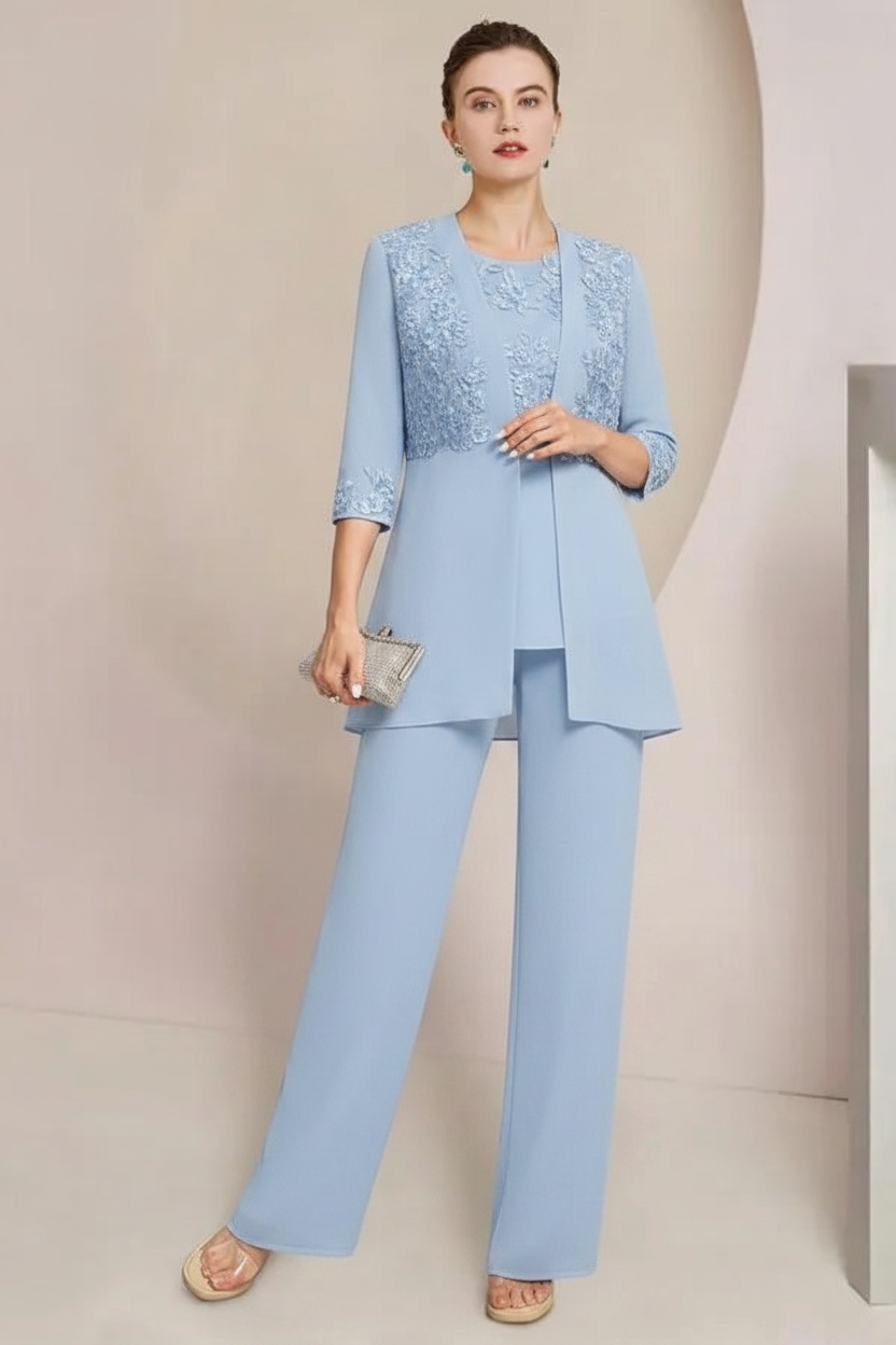 Navy Blau Brautmutter Hosenanzug Chiffon Festliche Hosenanzüge