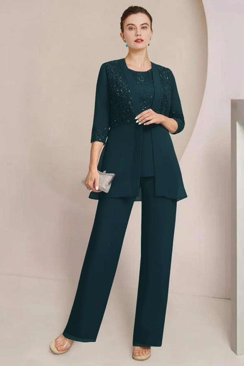 Navy Blau Brautmutter Hosenanzug Chiffon Festliche Hosenanzüge