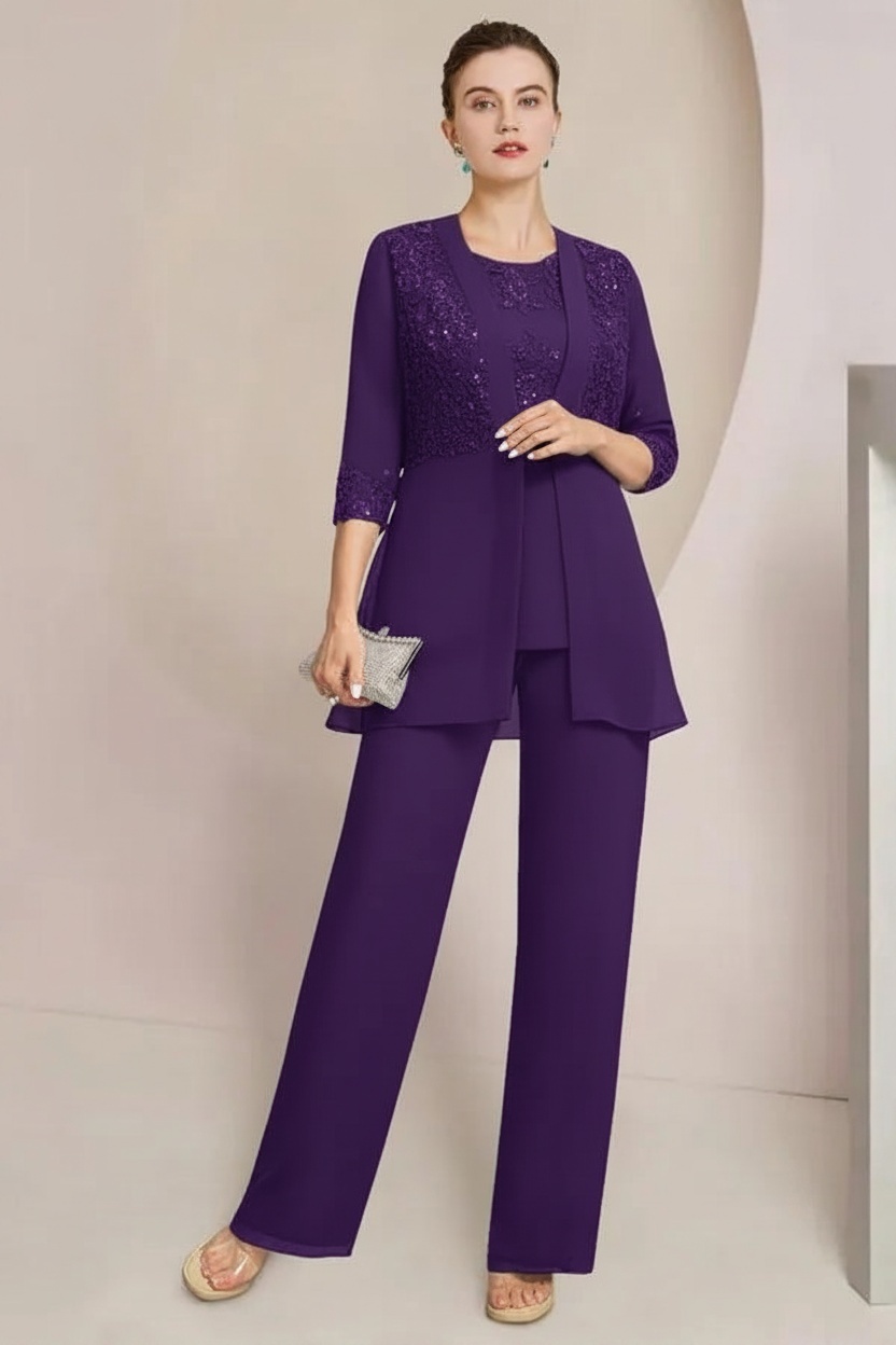 Navy Blau Brautmutter Hosenanzug Chiffon Festliche Hosenanzüge