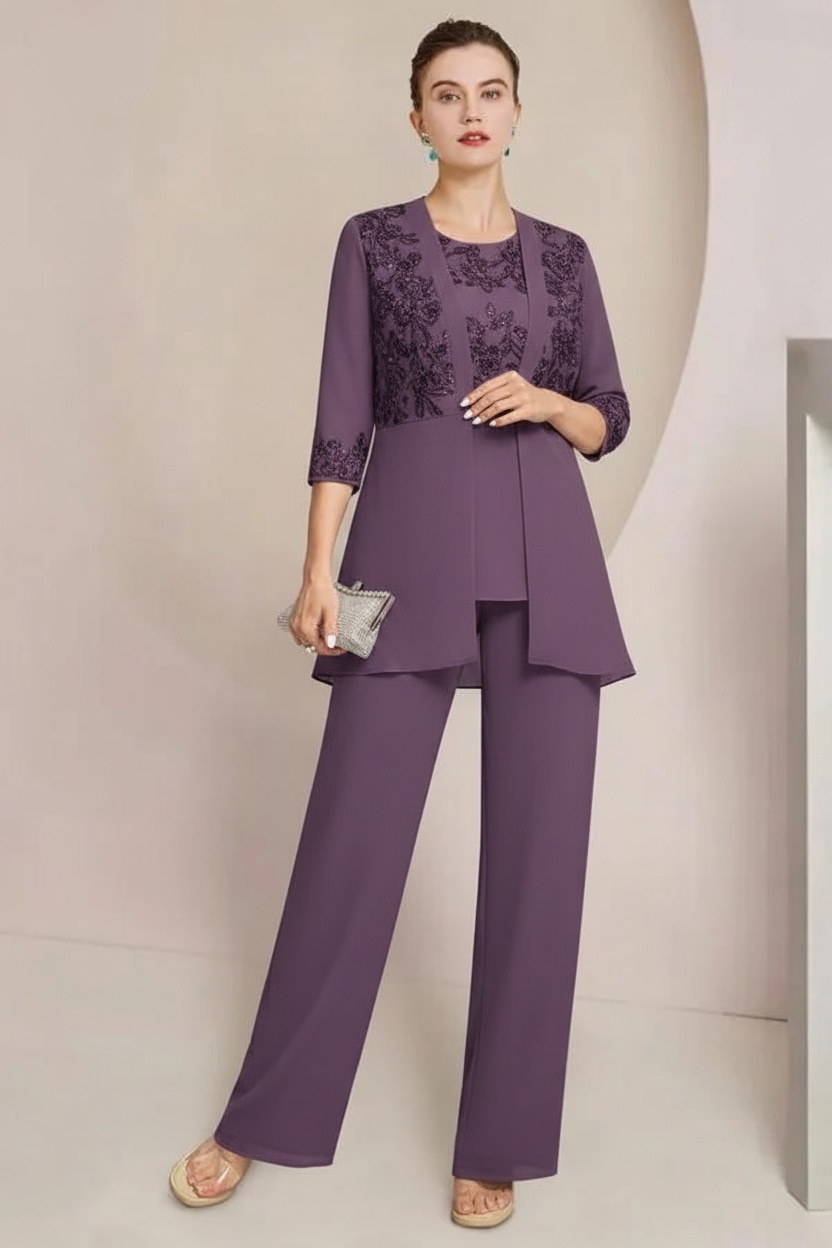 Navy Blau Brautmutter Hosenanzug Chiffon Festliche Hosenanzüge