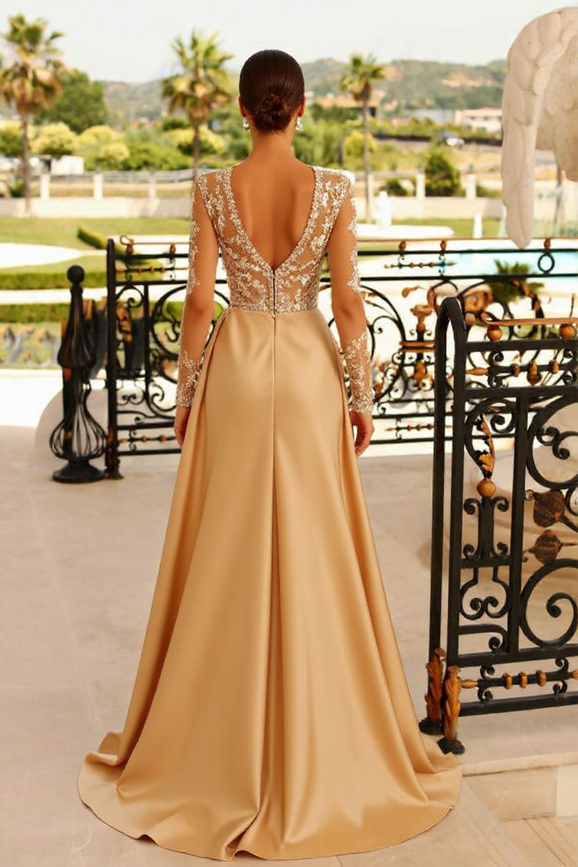 Blaue Abendkleider Lang Mit Ärmel Sexy Abiballkleider Ballkleider-babyonlinedressde