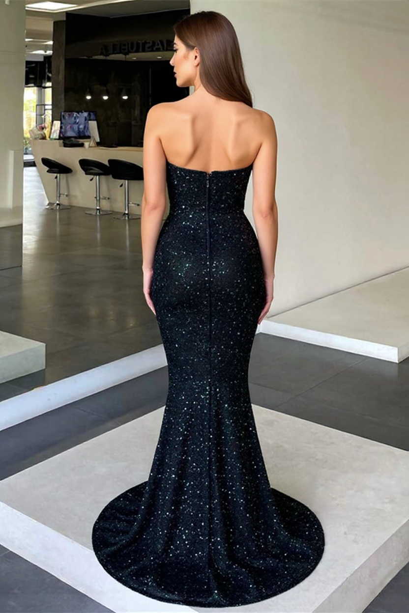 Elegante Abendkleider Lang Schwarz | Abiballkleider mit Glitzer