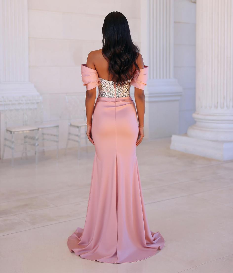 Sexy Abendkleider Lang Rosa | Abiballkleider mit Glitzer
