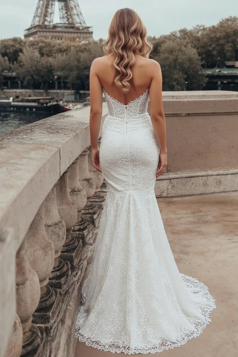 Schöne Schlichte Hochzeitskleider Spitze Brautkleider Meerjungfrau Stil-babyonlinedressde