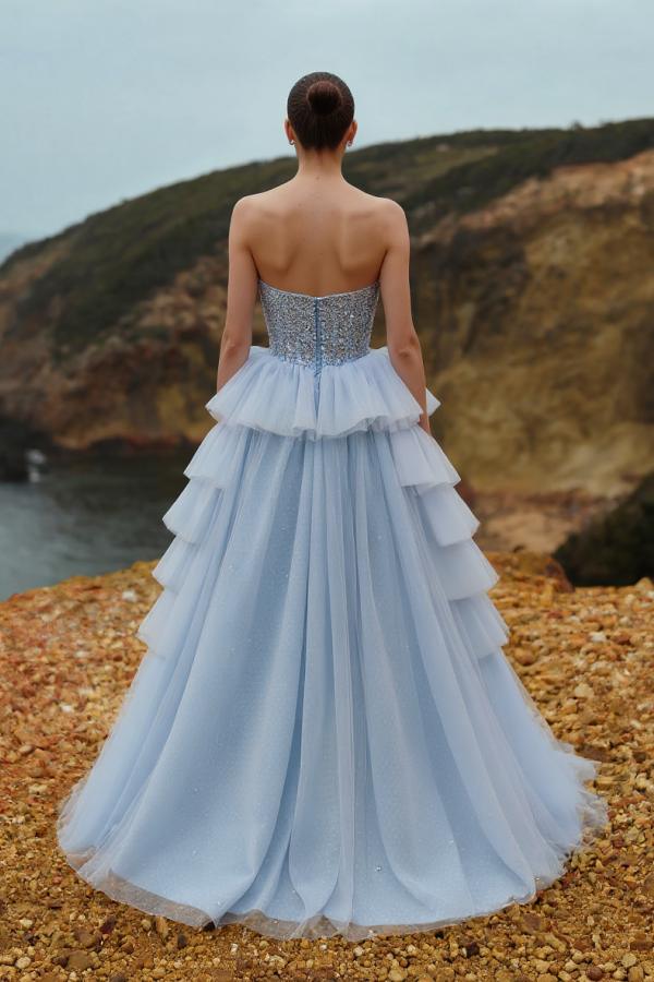 Schöne Abendkleider Lang Himmel Blau Ballkleider Mit Glitzer-babyonlinedressde