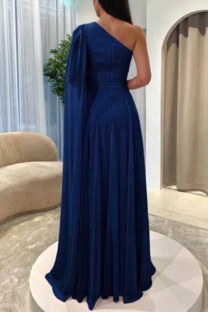 Schlichte Abendkleider Lang Navy Blau Chiffon Abendmoden Online-babyonlinedressde