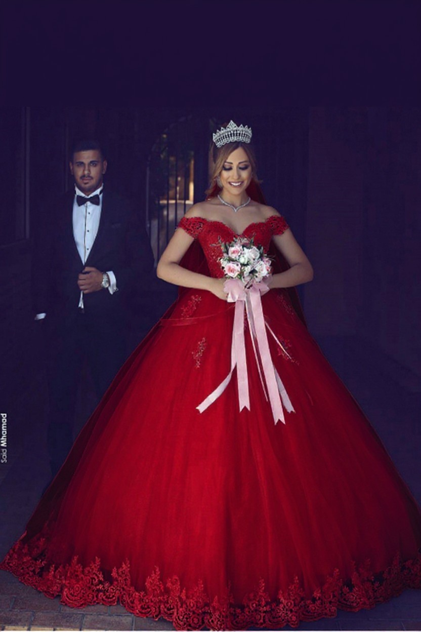 Romantisch Weiß Brautkleider Mit Spitze Schulterfrei Prinzessin Tüll Brautmoden Hochzeitskleider-babyonlinedressde