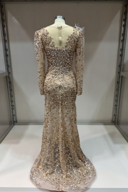 Schöne Abendkleider Lang Gold | Spitze Abiballkleider mit Glitzer