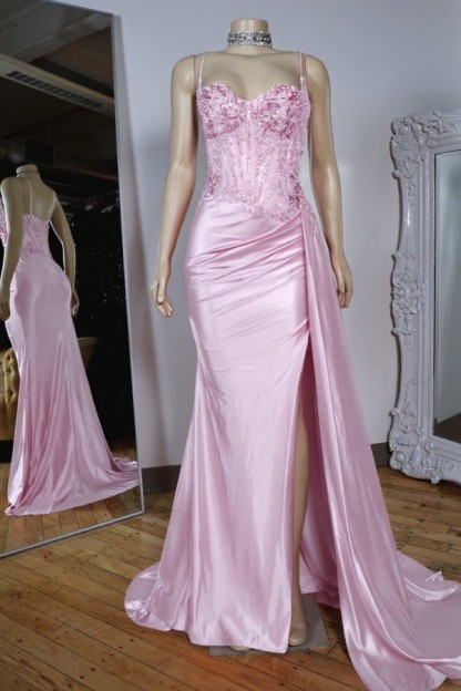 Rot Abendkleider Lang Träger Satin Bodenlang Abendmoden Abiballkleider Günstig