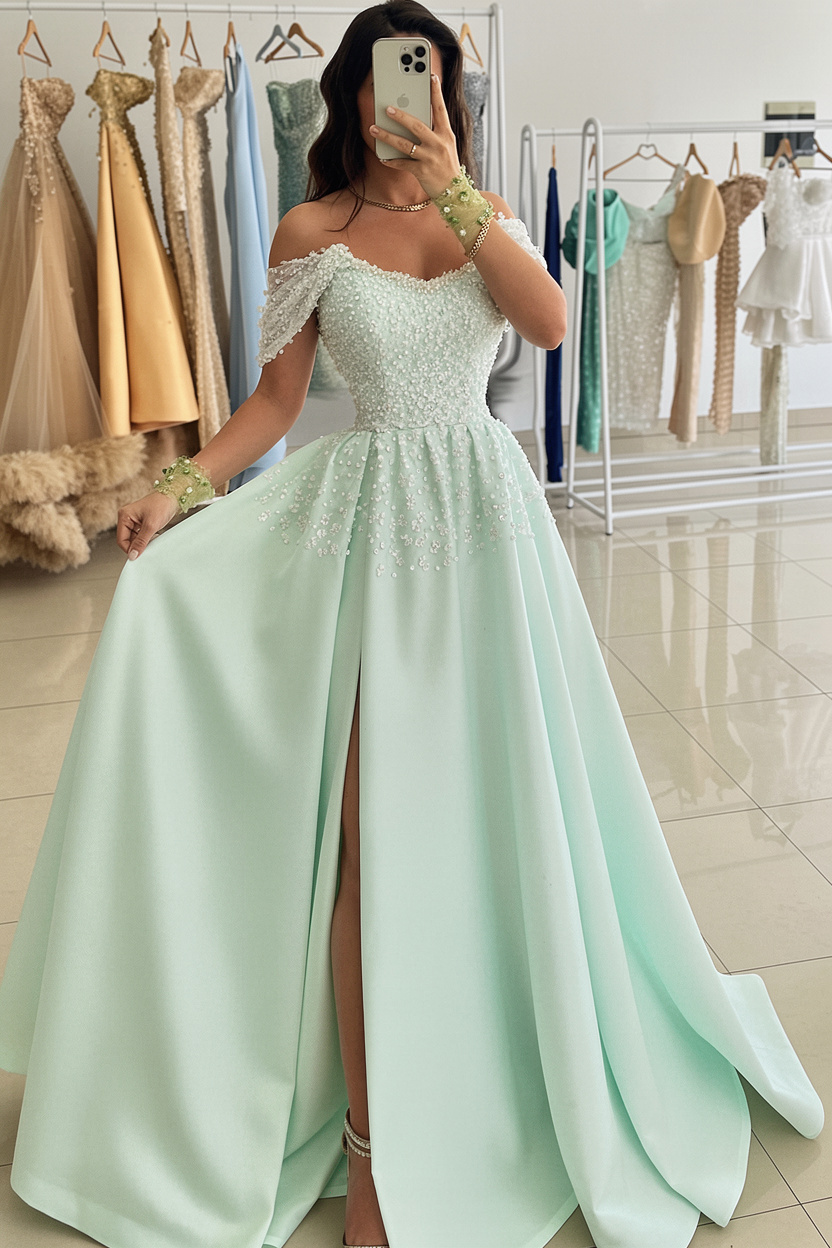 Günstige Abendkleider Lang Grün Ballkleider Abiballkleider mit Glitzer