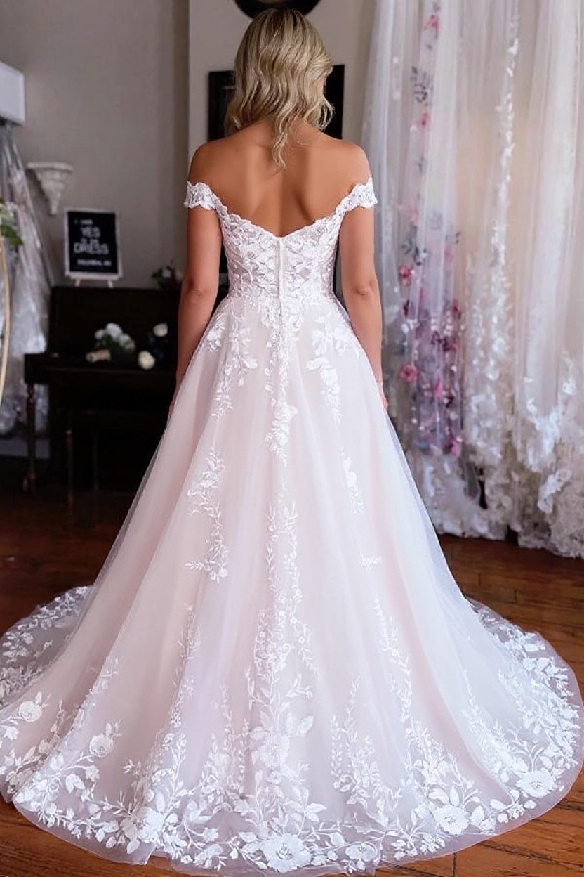 Schöne Brautkleider A Linie Spitze | Hochzeitskleider Günstig Online