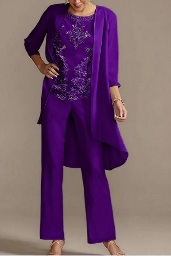 Designer Brautmutter Hoesenanzug | Brautmutterkleider Chiffon 3 Teilig