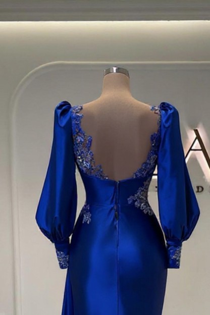 König Blaue Abendkleider Lang Mit Ärmel Ballkleider Glitzer