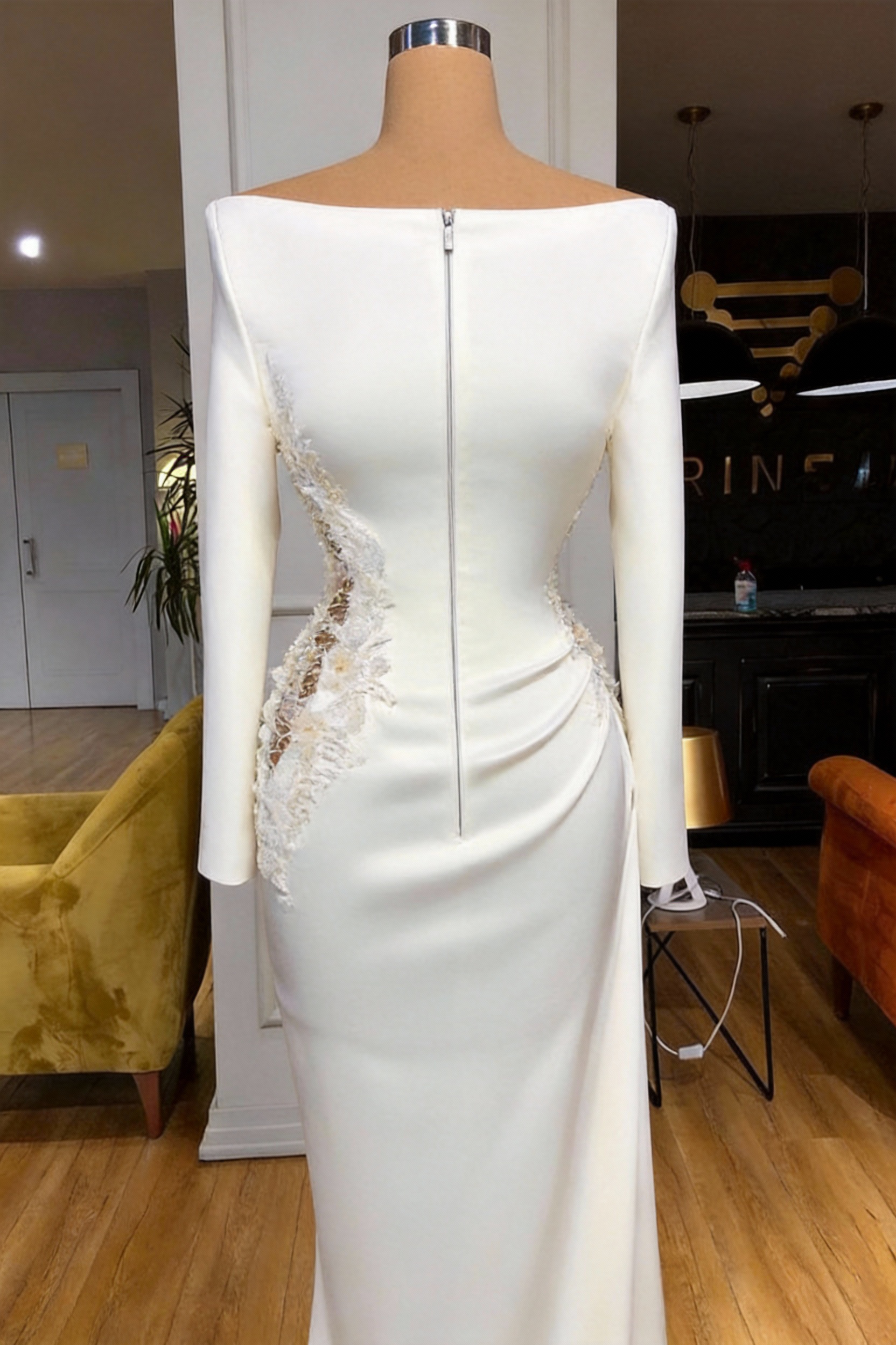 Schöne Abendkleider Lang Weiß Ballkleider Glitzer mit Ärmel