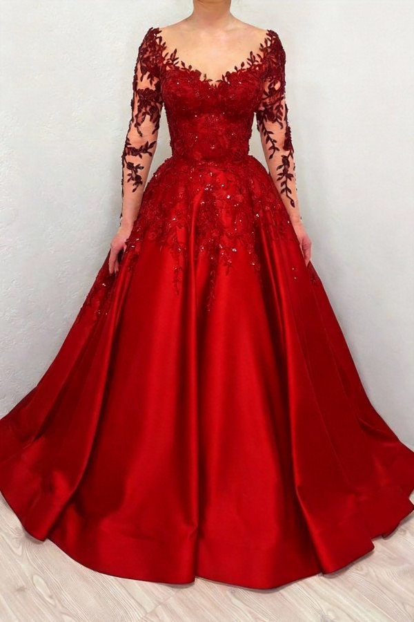 Elegante Brautkleider Schwarz | Satin Hochzeitskleider mit armel | Babyonlinedress.de