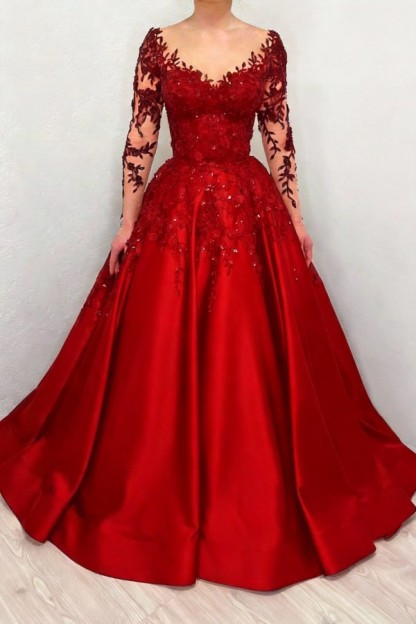 Elegante Brautkleider Schwarz | Satin Hochzeitskleider mit Ärmel