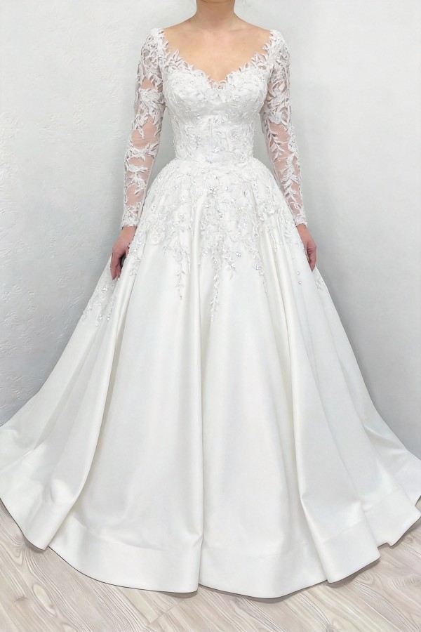 Elegante Brautkleider Schwarz | Satin Hochzeitskleider mit armel | Babyonlinedress.de