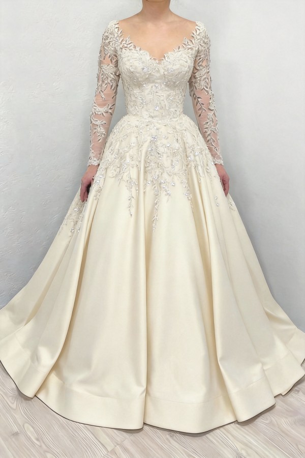 Elegante Brautkleider Schwarz | Satin Hochzeitskleider mit Ärmel