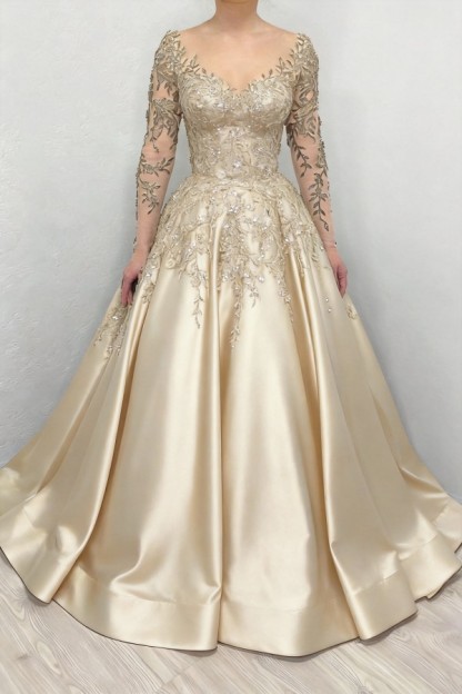 Elegante Brautkleider Schwarz | Satin Hochzeitskleider mit Ärmel