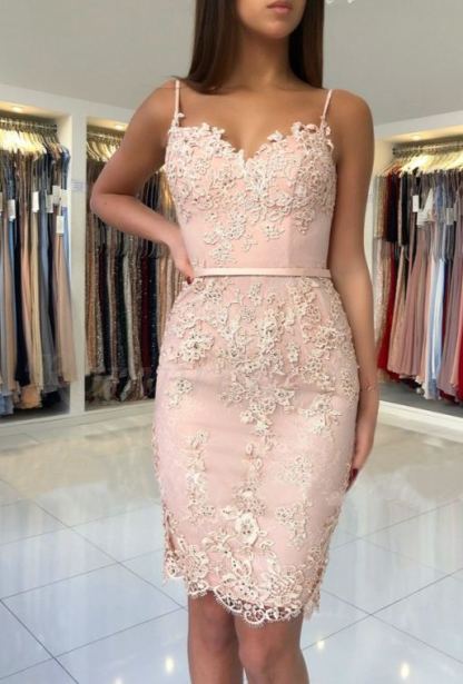 Rosa Cocktailkleider Kurz Spitze Meerjungfrau Mini Abendmoden Festliche Kleider-babyonlinedressde