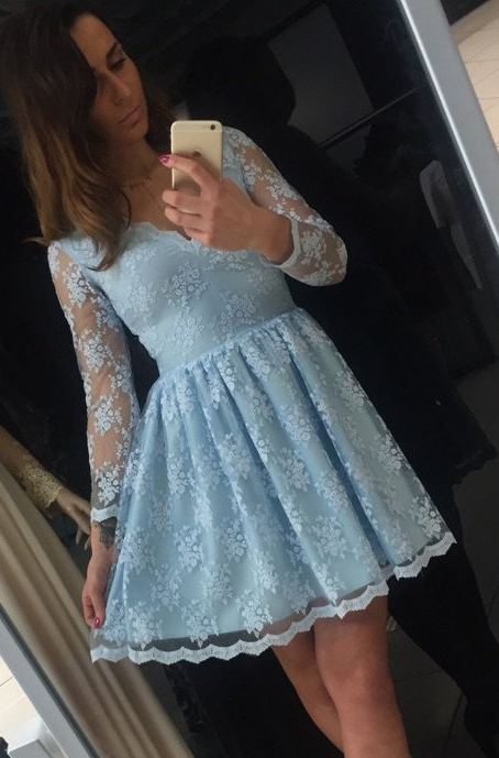 Heimkehr-Kleid Blau Günstig | Kurz Cocktailkleider Mit Ärmel