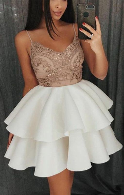 Weiße Cocktailkleider Kurz | Abiballkleider Spitze Günstig-babyonlinedressde