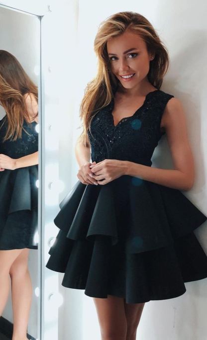 Chic Cocktailkleider Kurz Schwarz | HeimkehrKleid Abiballkleider Spitze
