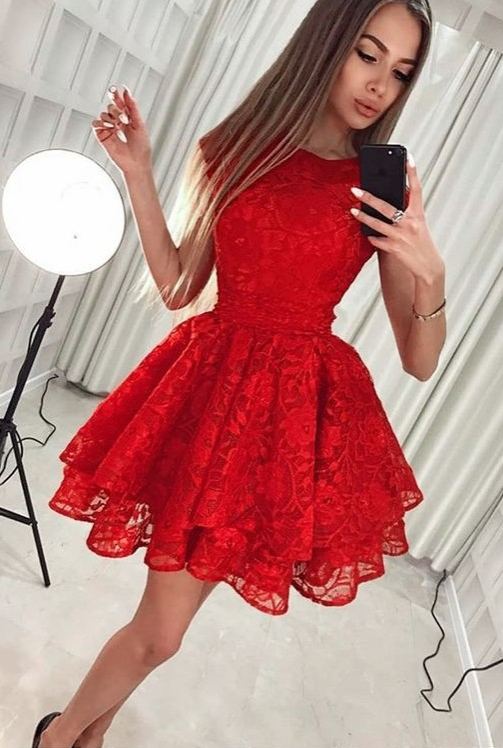 Fashion Rote Abendkleider Kurze Spitze Cocktailkleider Günstig Online-babyonlinedressde