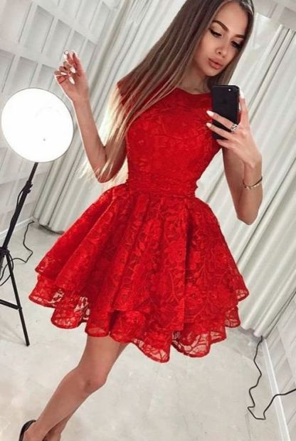 Fashion Rote Abendkleider Kurze Spitze Cocktailkleider Günstig Online