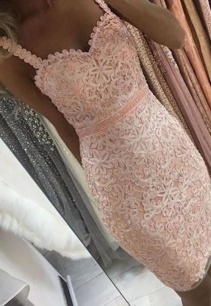 Rosa Günstige Kruze Cocktailkleider Spitze Etuikleid Partykleider Abiballkleider-babyonlinedressde