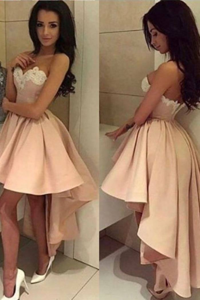 Rosa Cocktailkleider Kurz Lang A Linie Satin Partykleider Günstig-babyonlinedressde