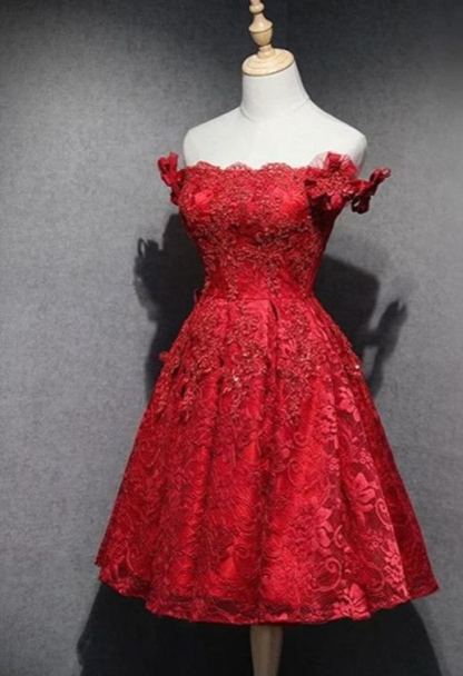 Günstige Cocktailkleider Kurz Rot Knielang A Line Spitze Abiballkleider-babyonlinedressde