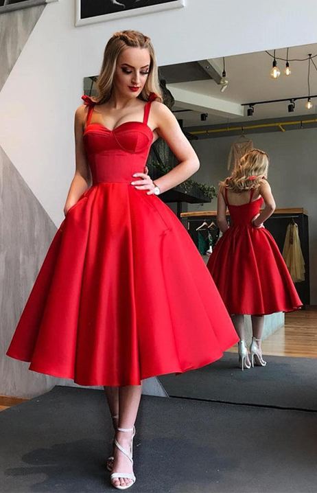 Elegante Rote Cocktailkleider Kurz A Linie Knielange Abiballkleider Abendmoden