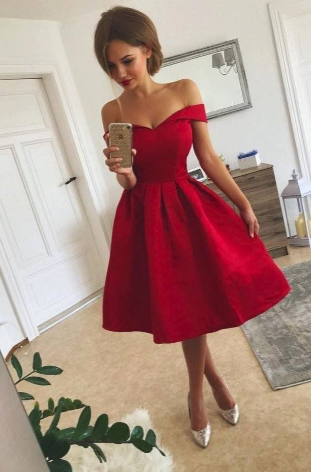 Rote Cocktailkleider Kurze Satin A Line Kleider Abiballkleider Online
