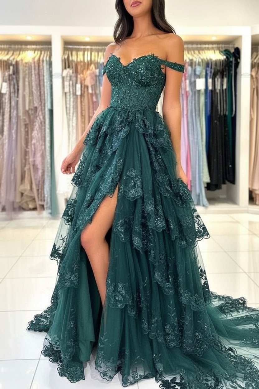 Design Abendkleider Lang Schwarz | Spitze Abiballkleider mit Glitzer | Babyonlinedress.de