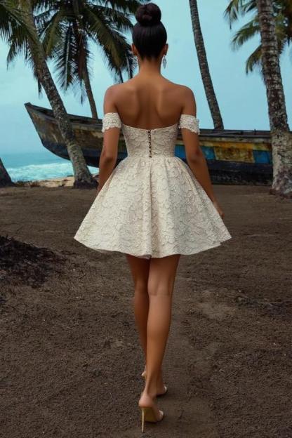Brautkleid A Linie Spitze | Kurze Hochzeitskleider Günstig